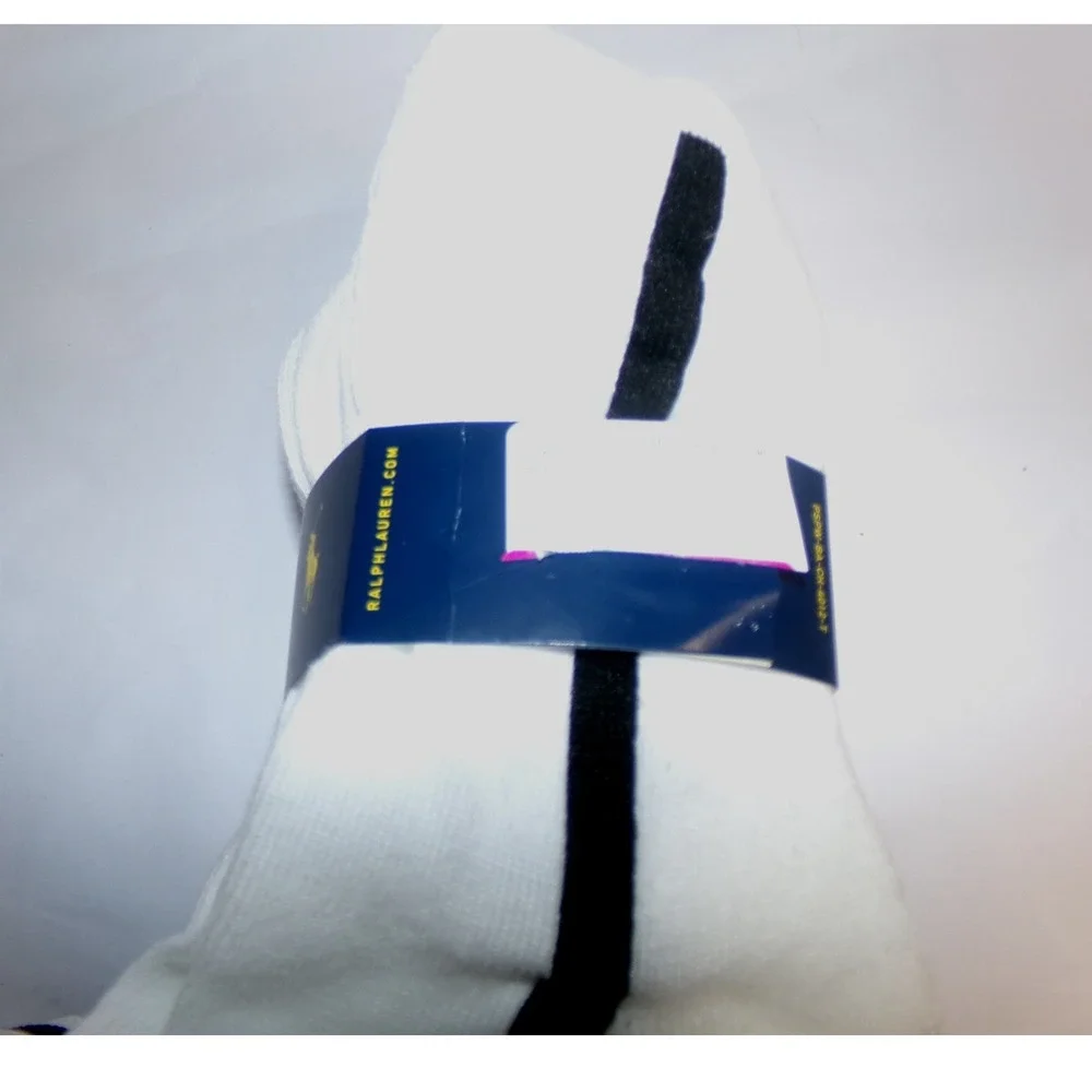 Polo Ralph Lauren Womens 6 Pair Crew Socks White Black Stripe Pony Logo Athletic
